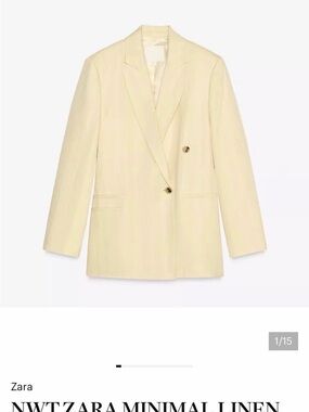 Zara Light Cream Double-Breasted Linen Blazer
